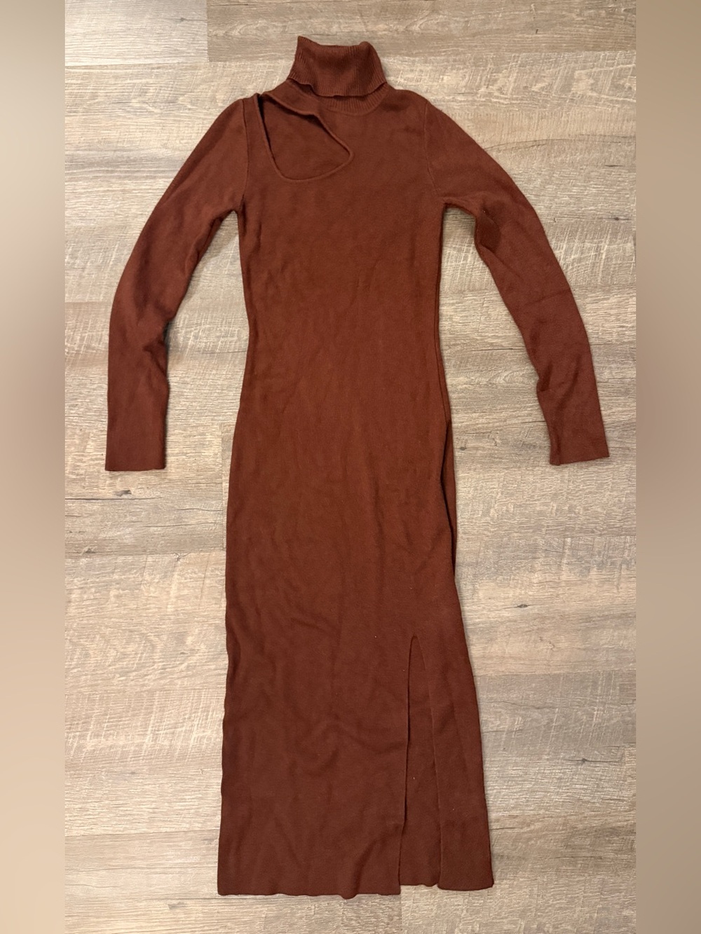 Forever 21 Brown Long-Sleeve Turtleneck Cutout Sweater Dress